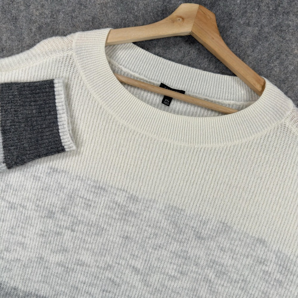 Talbots Sweater Womens 2X Petite Gray White Colorblock Knit Crewneck Pullover